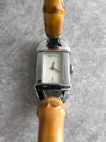 GUCCI Bamboo Quartz Watch Silver Vintage n3ymkd