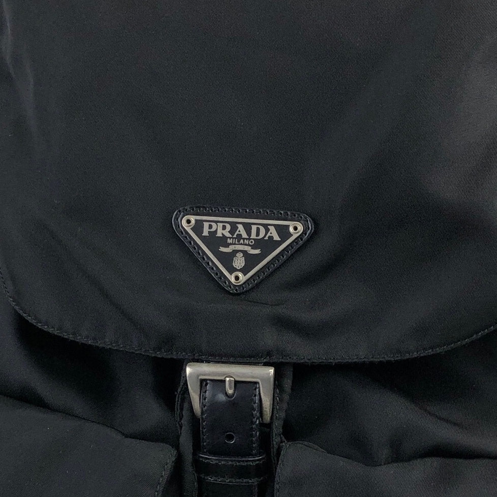 PRADA Triangle Logo Double Pocket Backpack Black Vintage ys5ifi