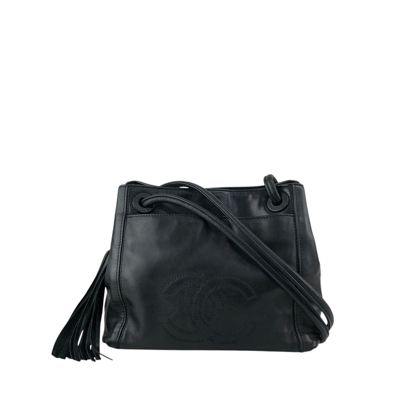 CHANEL Coco Mark Tassel Shoulder bag Black Vintage 5swwjx