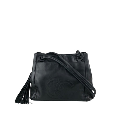 CHANEL Coco Mark Tassel Shoulder bag Black Vintage 5swwjx