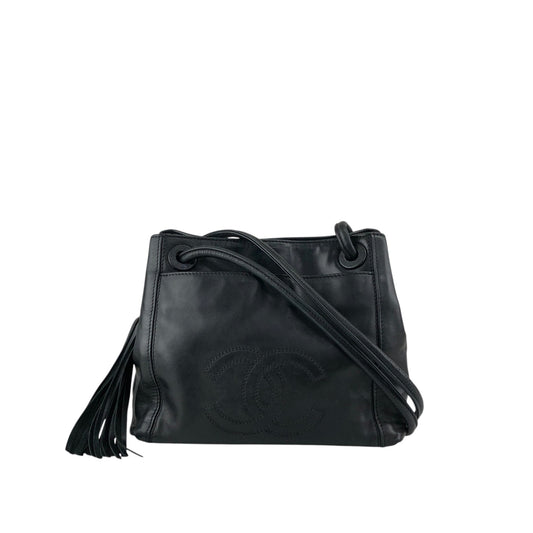 CHANEL Coco Mark Tassel Shoulder bag Black Vintage 5swwjx