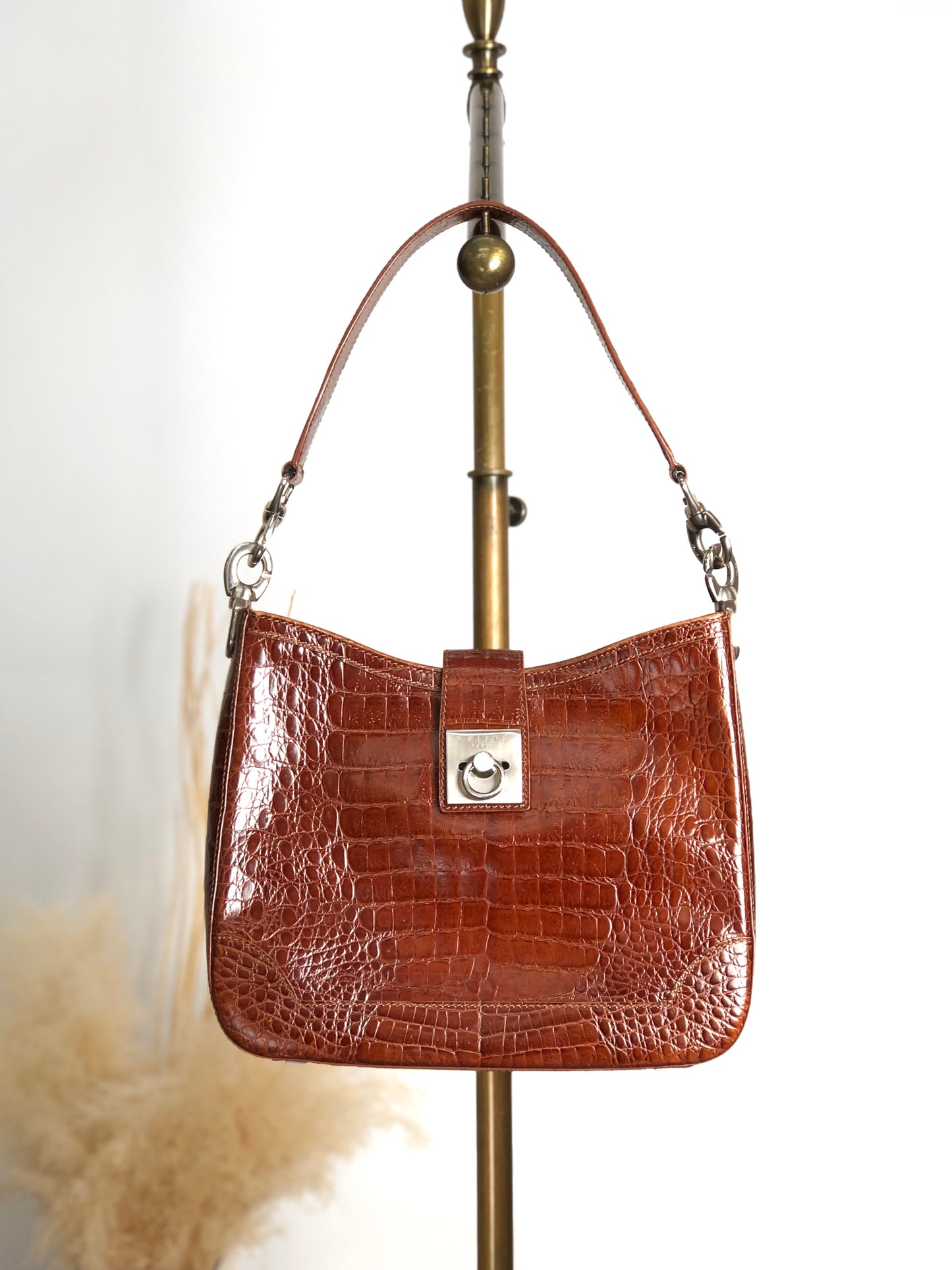 CELINE Gancini Shoulder bag Brown Vintage uh6ta4