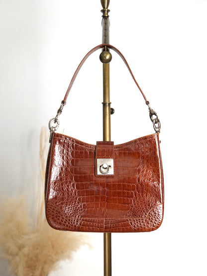 CELINE Gancini Shoulder bag Brown Vintage uh6ta4