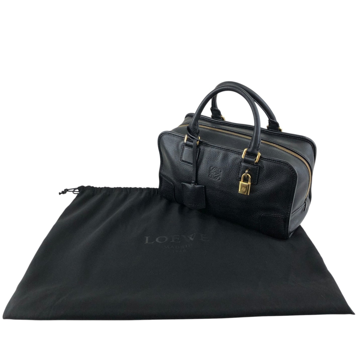 LOEWE Amazona28 Anagram Small Boston bag Handbag Black Vintage jti3x5