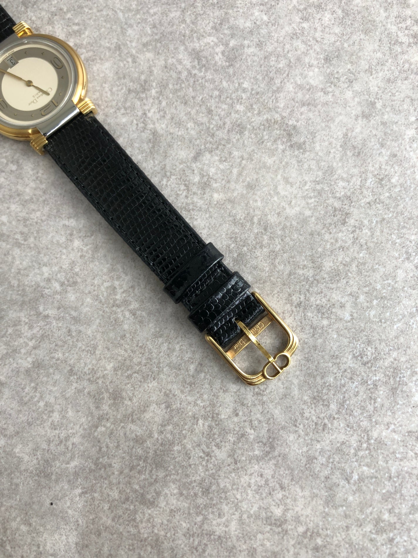 Christian Dior Logo Watch Gold×Black Vintage 76nb8k