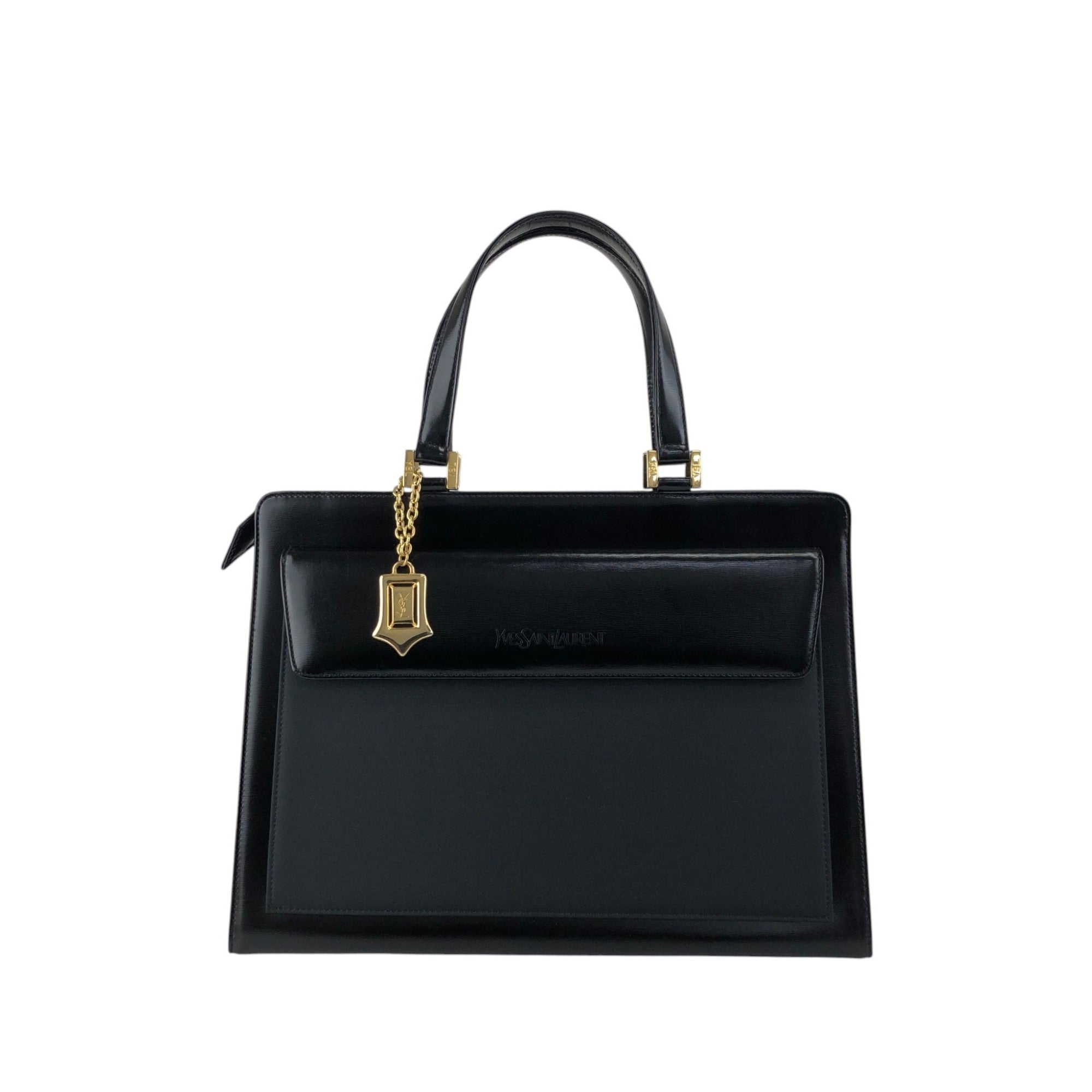 Yves Saint Laurent Logo Charm Handbag Black Vintage 7mza73