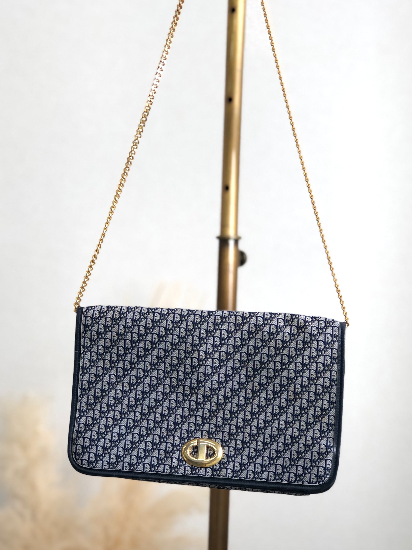 Christian Dior Trotter Chain houlder bag Navy Vintage p2efx5