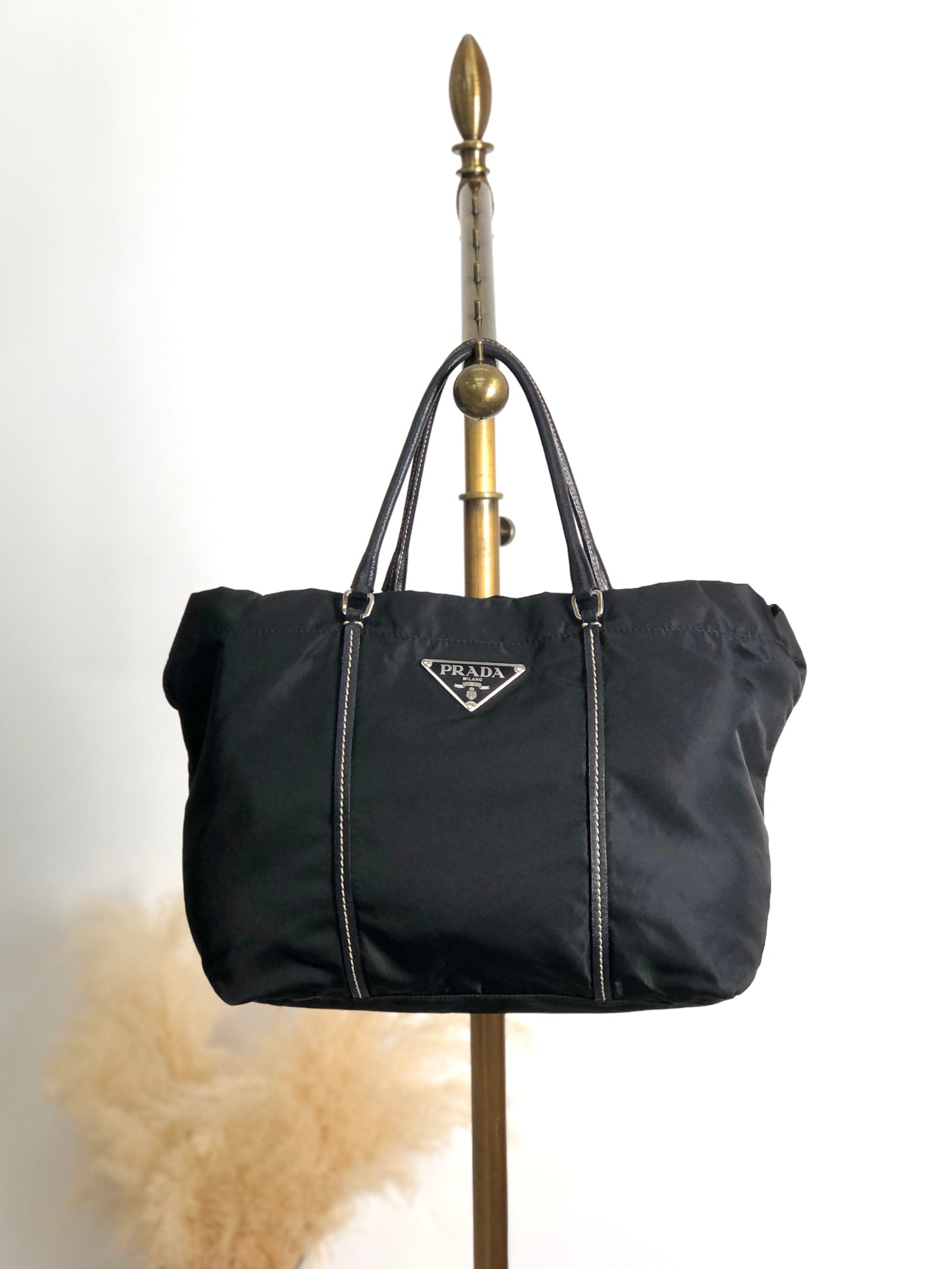 PRADA Tessuto Triangle Logo Totebag Black Vintage z2xxbv