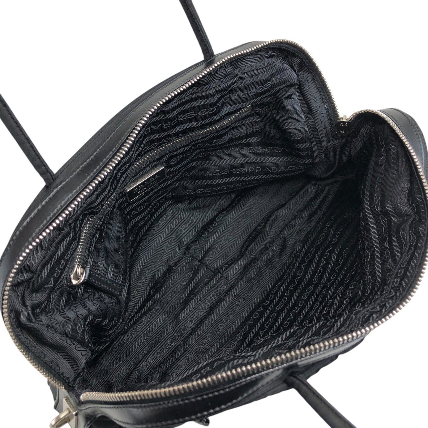 PRADA 三角形標誌前口袋小號波士頓包手提包黑色復古 k2g4ss