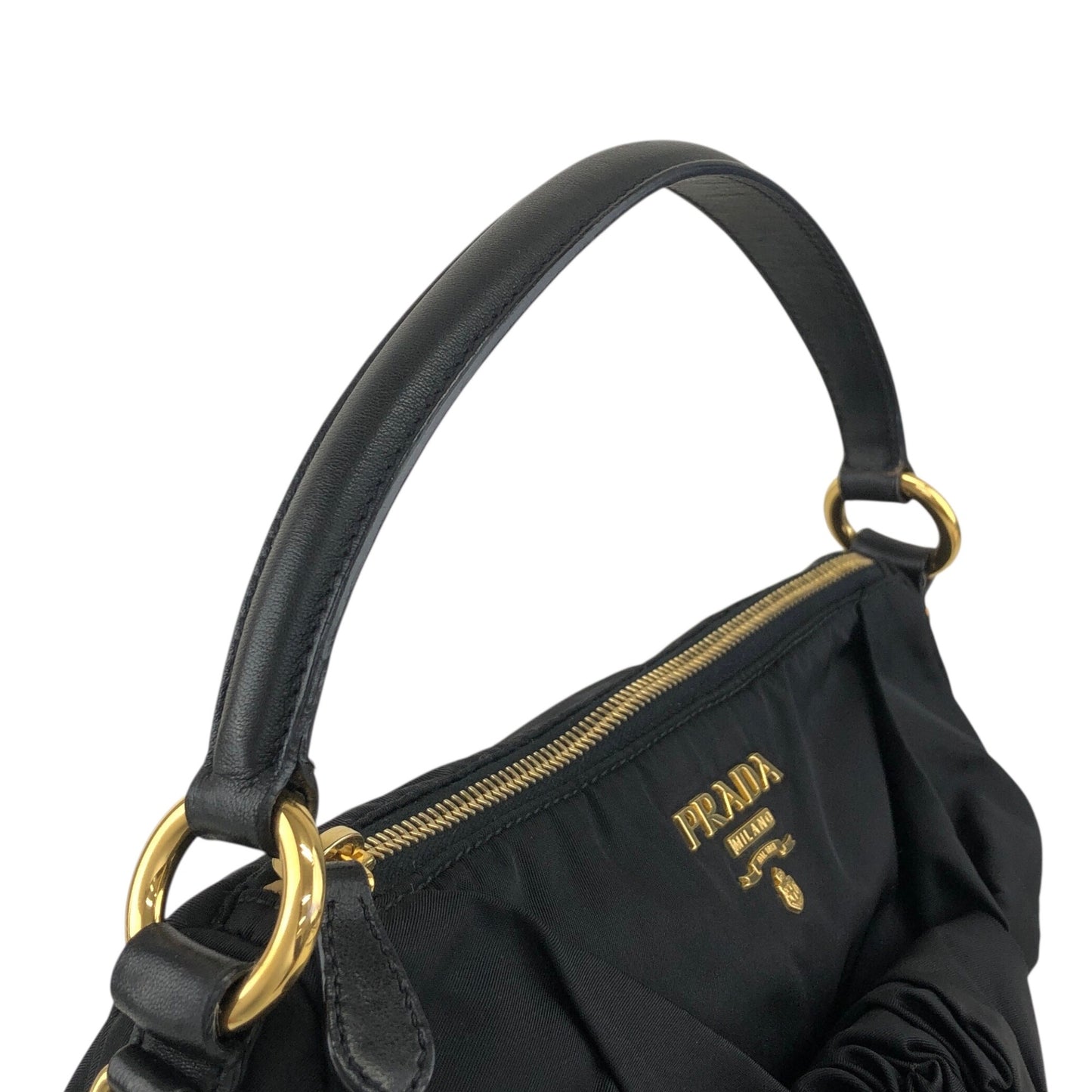 PRADA Logo Ribbon Motif Two-way Handbag Shoulder bag Black Vintage 33v85k