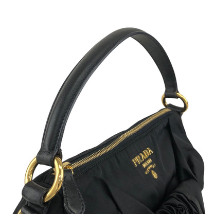 PRADA Logo Ribbon Motif Two-way Handbag Shoulder bag Black Vintage 33v85k