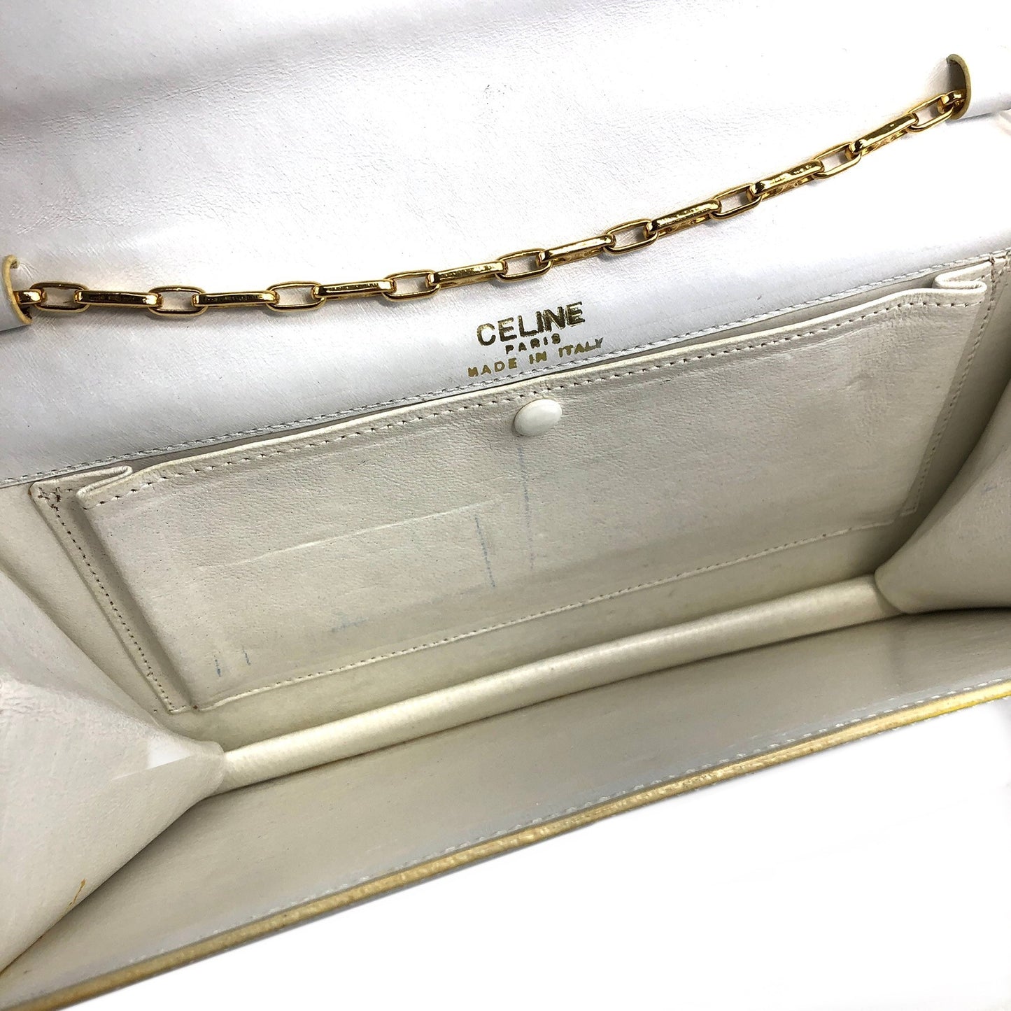 CELINE Blason Chain Shoulder bag White Vintage hm62kf