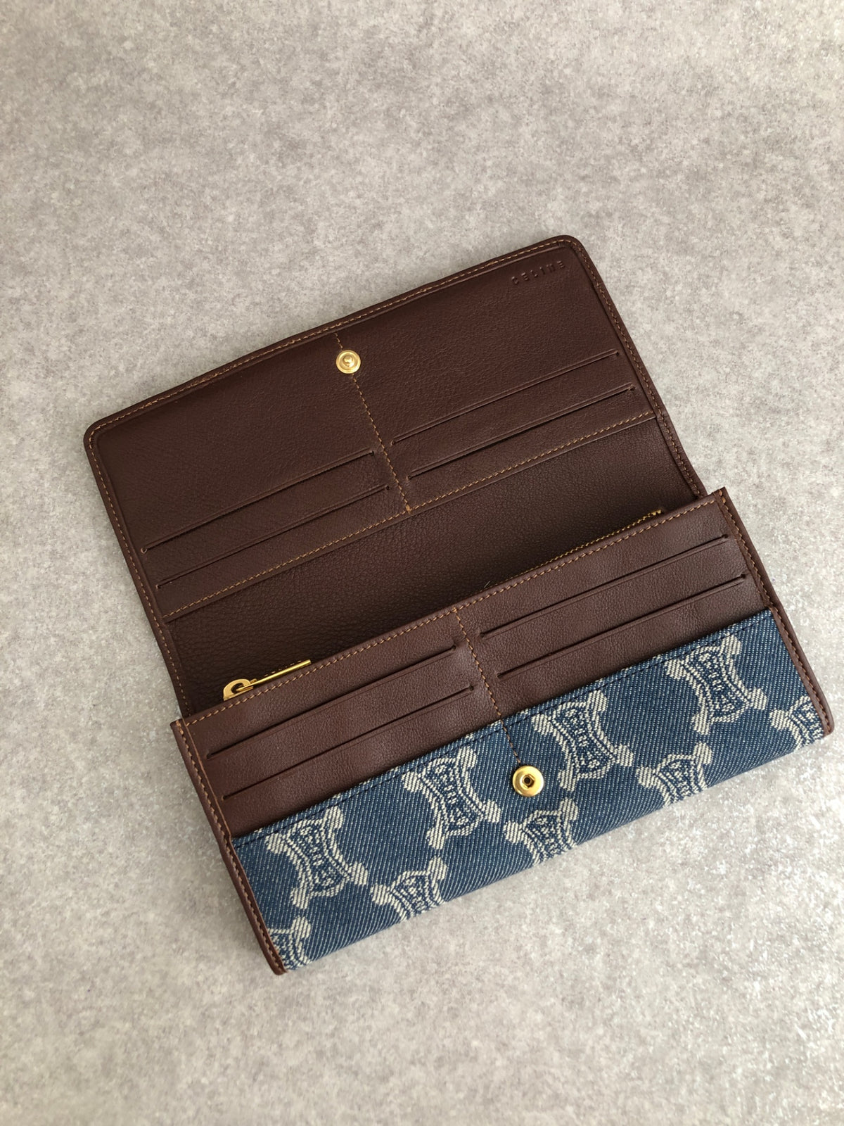 CELINE Blason Paris Macadam Long Wallet Indigo Vintage r2d33g