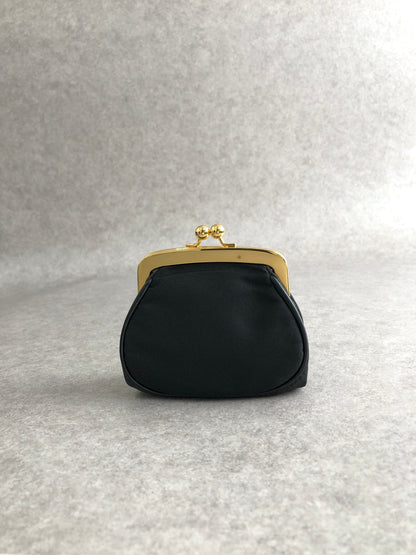 PRADA Triangle Logo Metal Clasp Coin Purse Black Vintage 7myyux