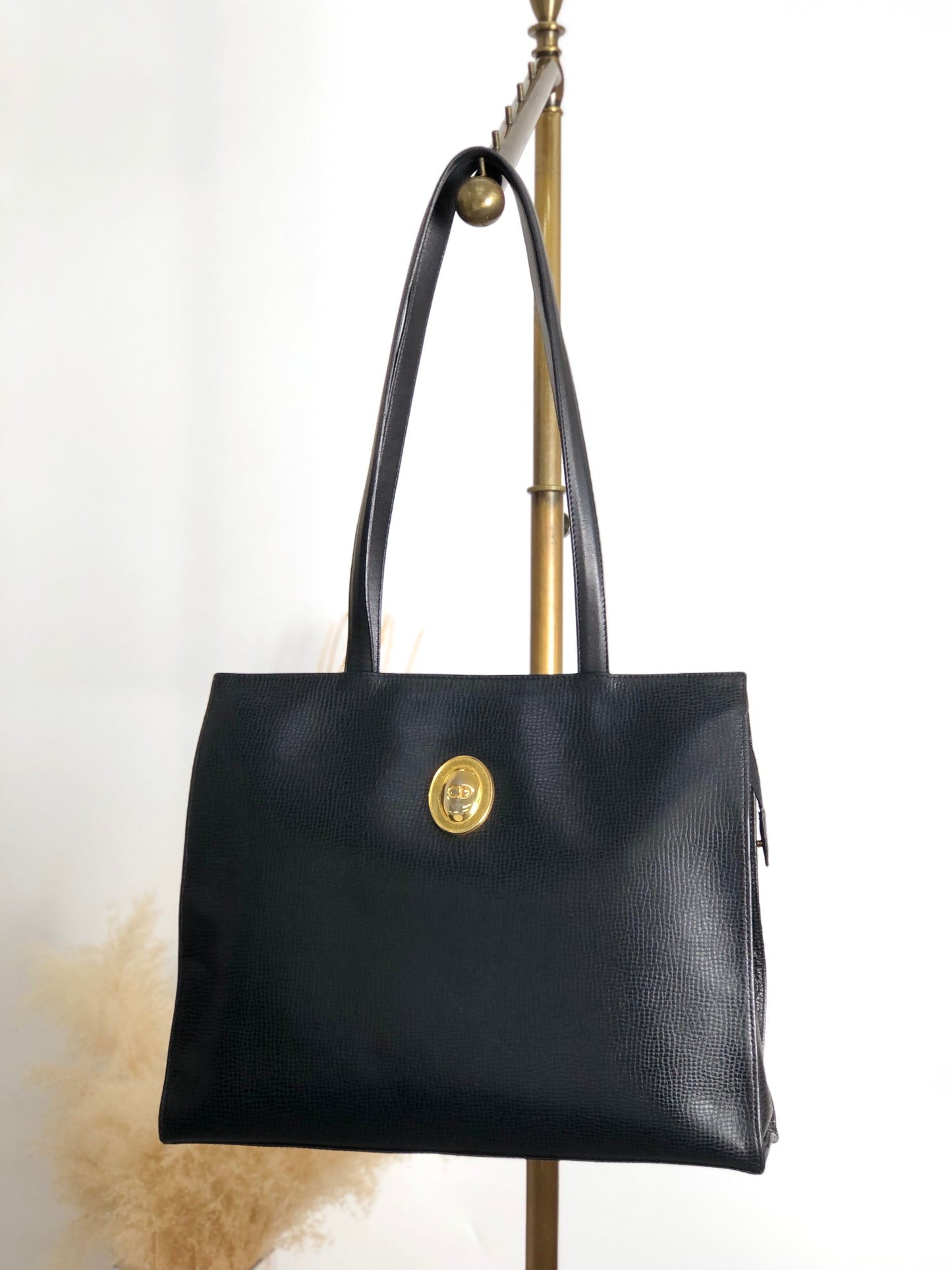 Christian Dior CD Logo Handbag Totebag Black Vintage 7e6azr