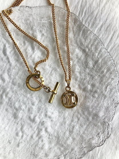 CELINE Triomphe Necklace Gold Vintage 4evd2y