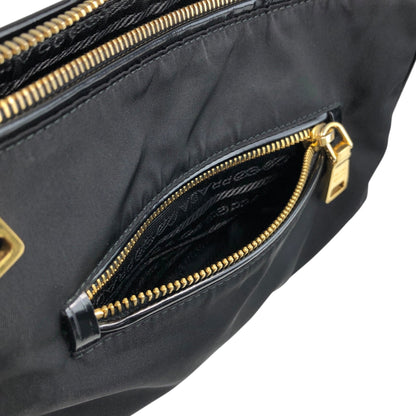 PRADA Tessuto Triangle Logo Small Handbag Black Vintage 6tgg77