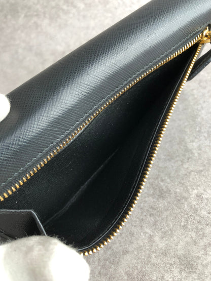 PRADA Triangle Logo Folded Wallet Black Vintage mia8ai