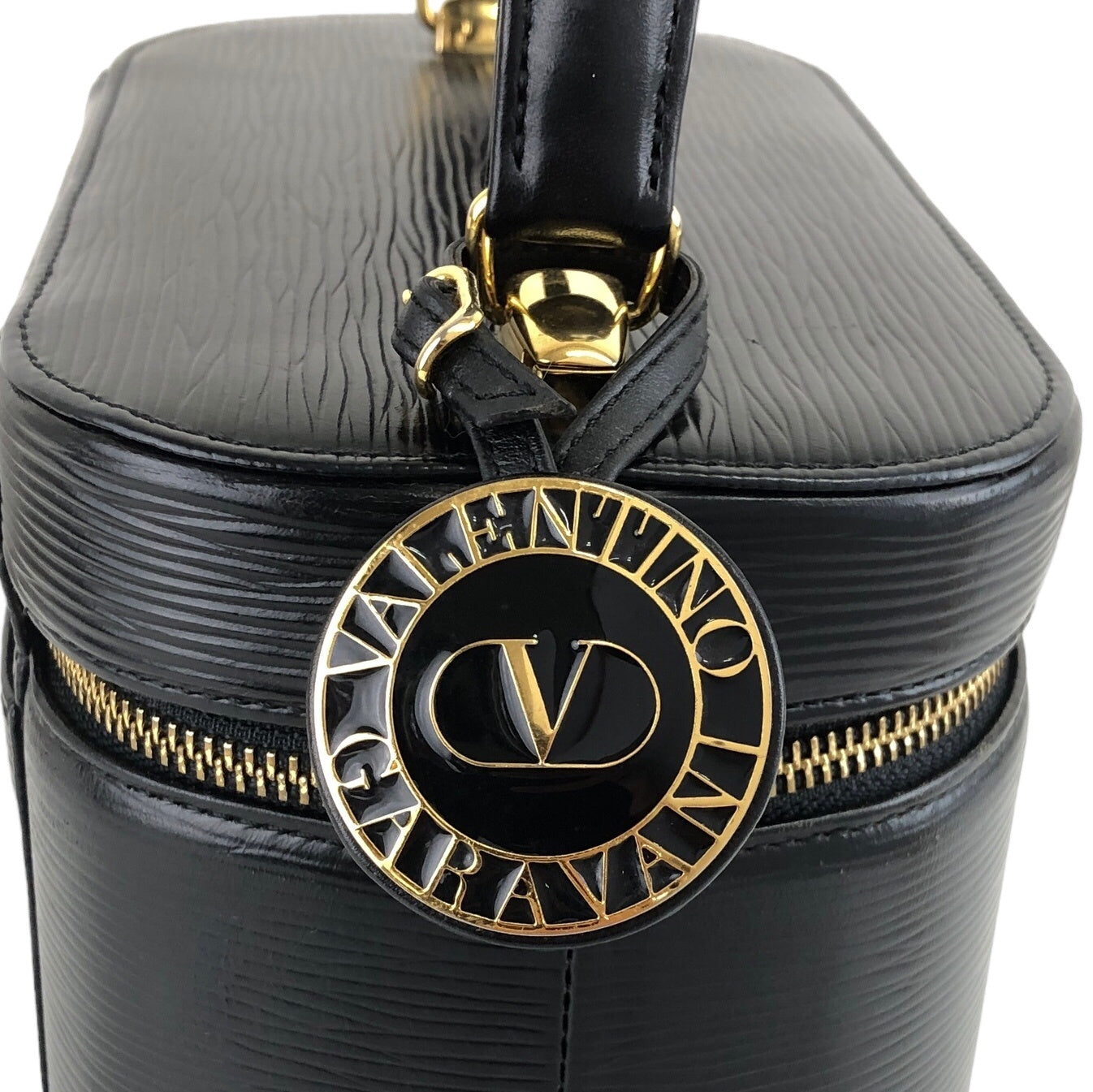 VALENTINO GARAVANI Logo Handbag Vanity bag Black Vintage hfnkds