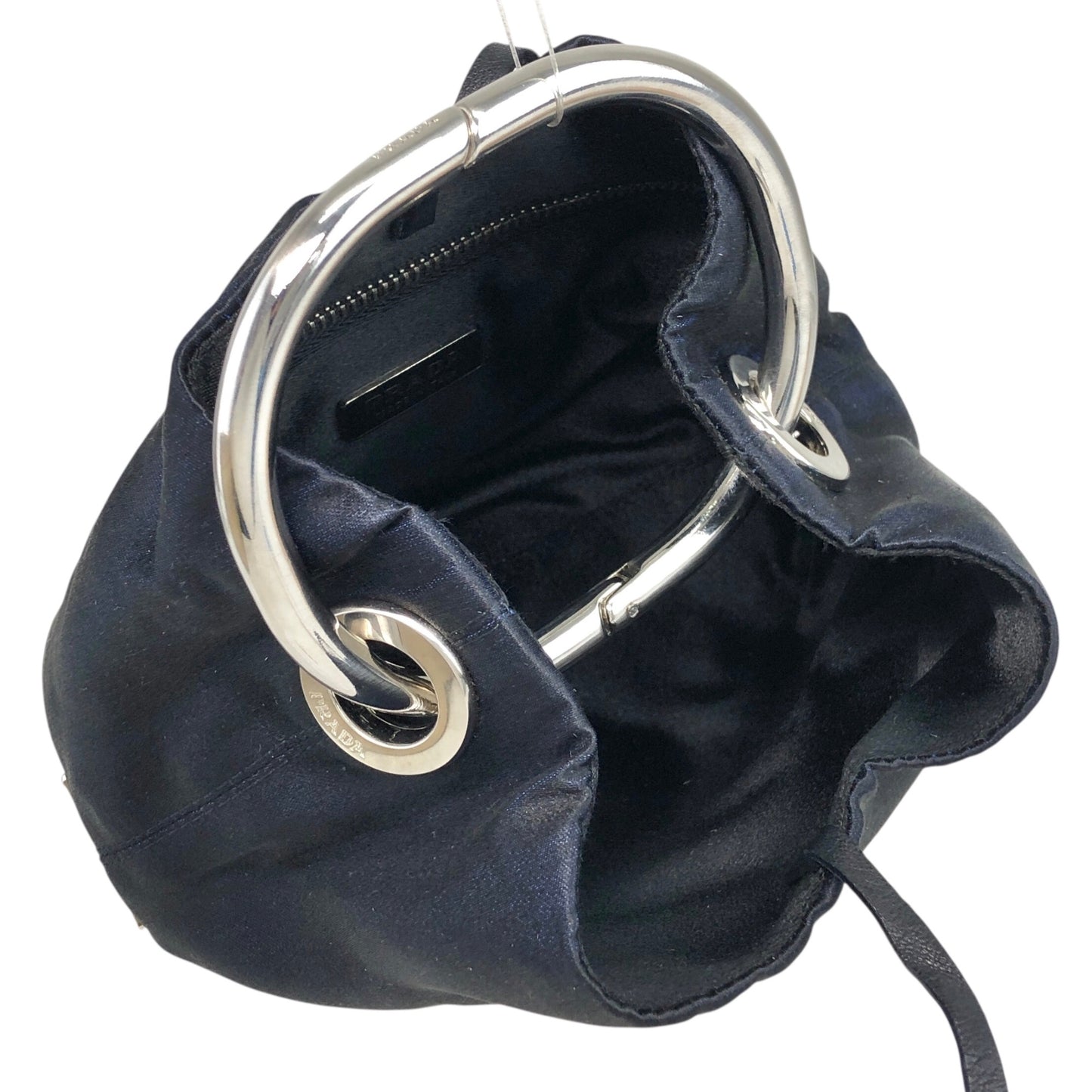 PRADA Triangle Logo Metal Handle Small Handbag Black Vintage dgw5pt