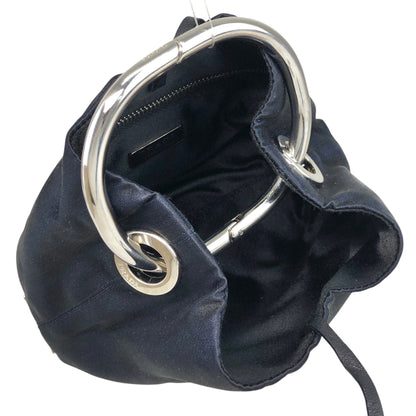 PRADA Triangle Logo Metal Handle Small Handbag Black Vintage dgw5pt