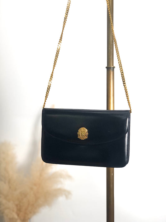 CELINE Blason Emblem Motif Chain Shoulder bag Black Vintage 2bfdfw