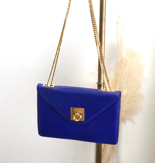 CELINE Gancini Chain Shoulder bag Blue Vintage ppdxph