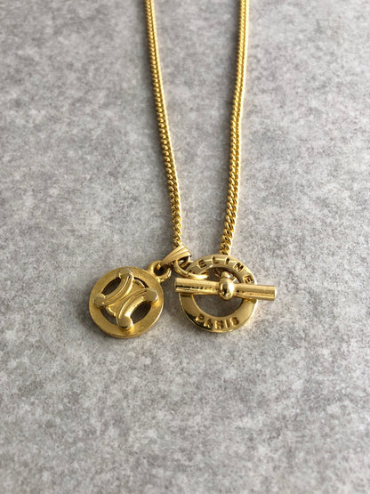 CELINE Triomphe Toggle Clasp Two-way Necklace Gold Vintage u37z5n