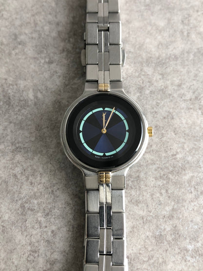 Yves Saint Laurent YSL Logo Quartz Watch Silver×Blue Vintage g2xkhm