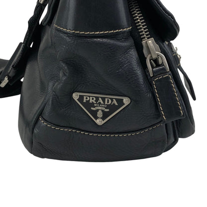 PRADA Triangle Logo Double Pocket Shoulder bag Black Vintage 5hm2yf