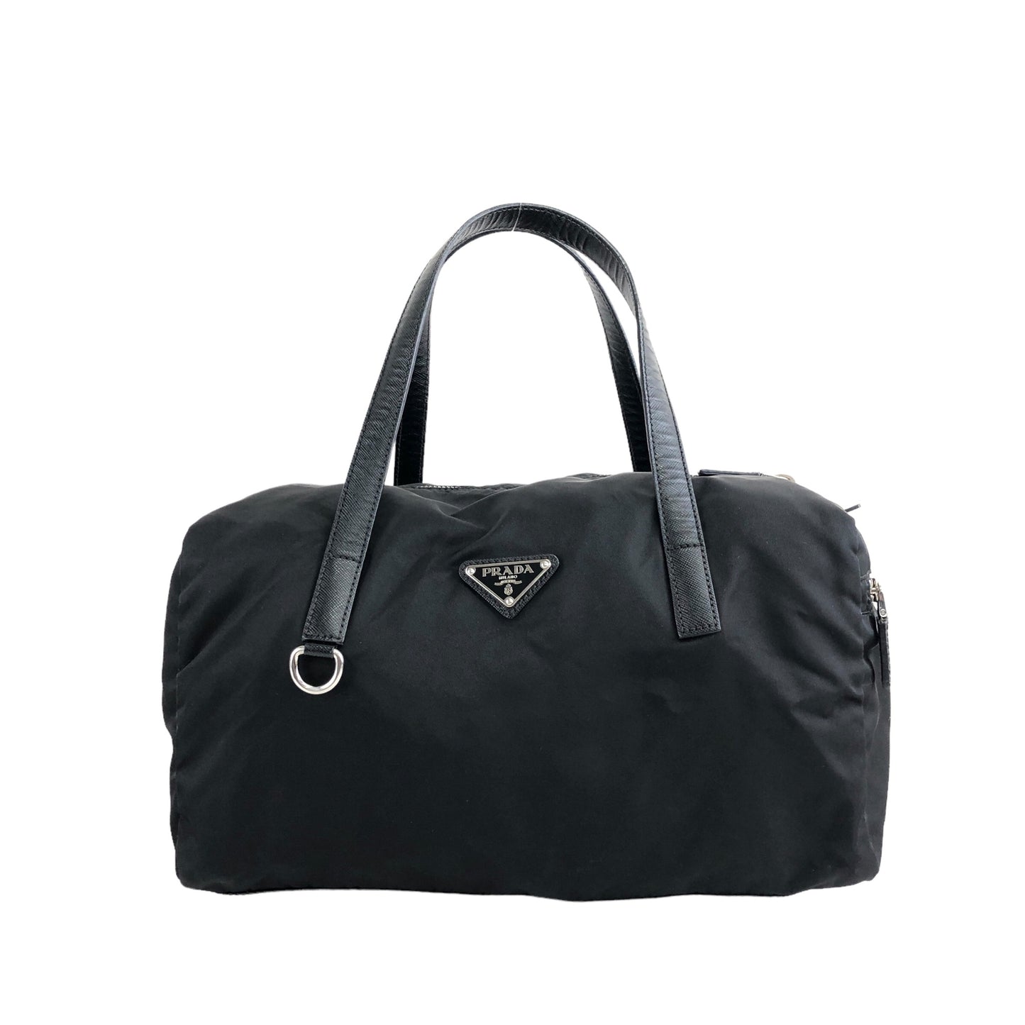 PRADA Triangle Logo Boston bag Handbag Black Vintage jpc7eg