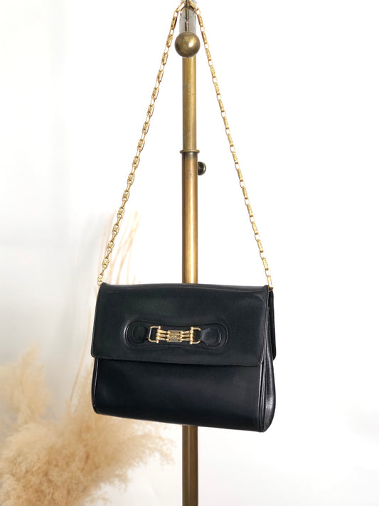 CELINE Blason Horse Bit Chain Shoulder bag Black Vintage zstzja