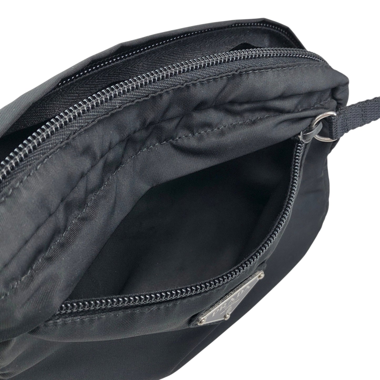 PRADA Tessuto Triangle Logo Sling bag Shoulder bag Black Vintage 58ccjt