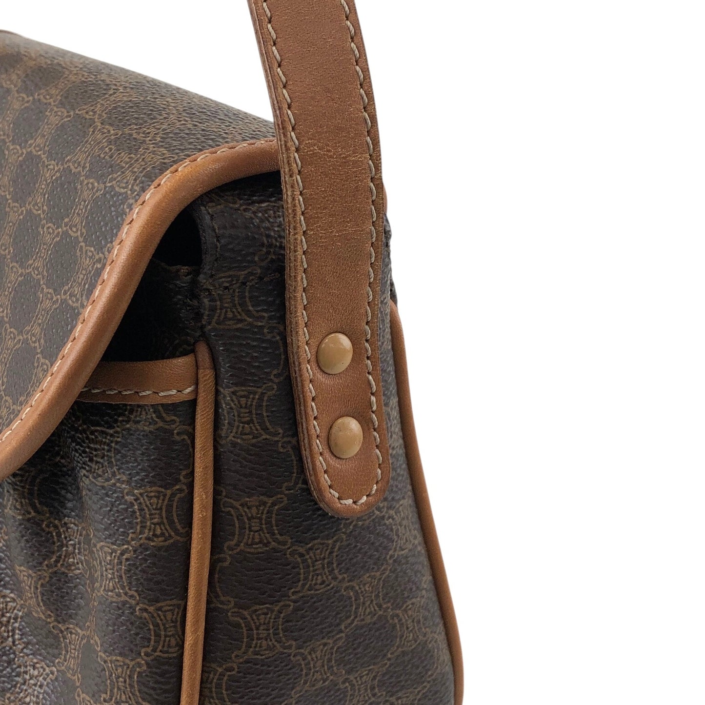 CELINE Macadam Blason Front Buckle Shoulder bag Brown Vintage 8vwf72