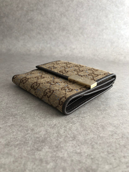 GUCCI GG Canvas Folded Wallet Beige Vintage phhryh