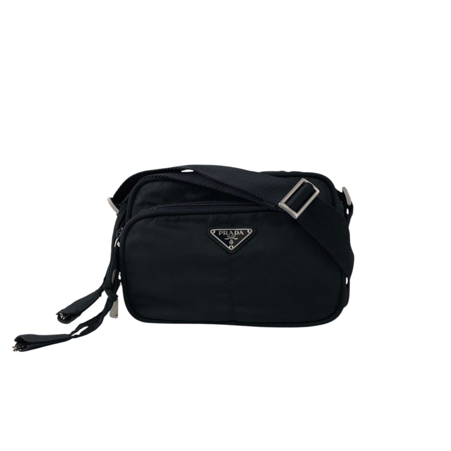 PRADA Tessuto Triangle Logo Shoulder bag Black Vintage gdjwks