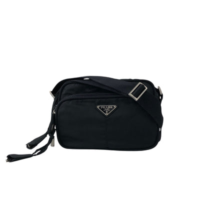 PRADA Tessuto Triangle Logo Shoulder bag Black Vintage gdjwks