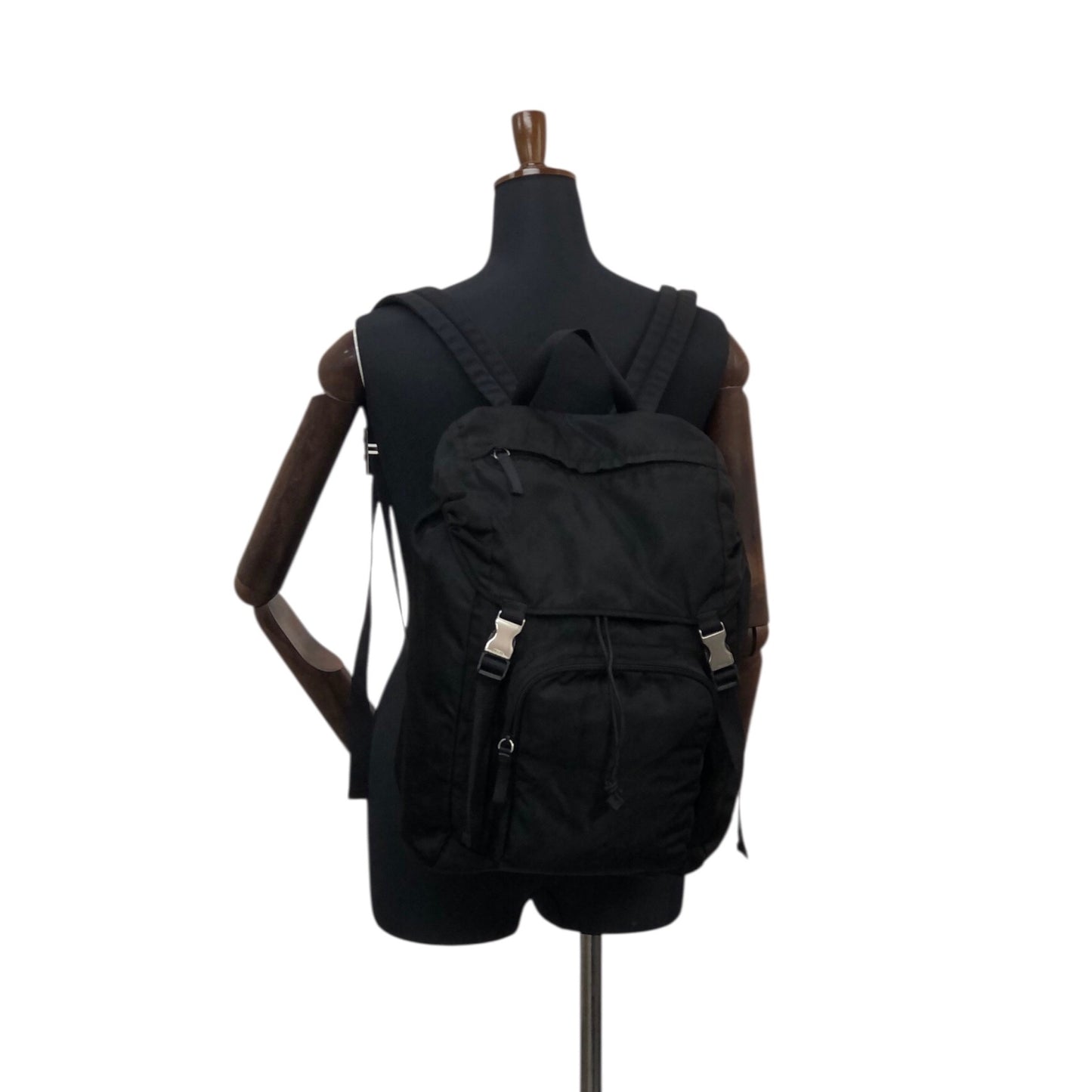PRADA Tessuto Triangle Logo Backpack Black Vintage wji8cz