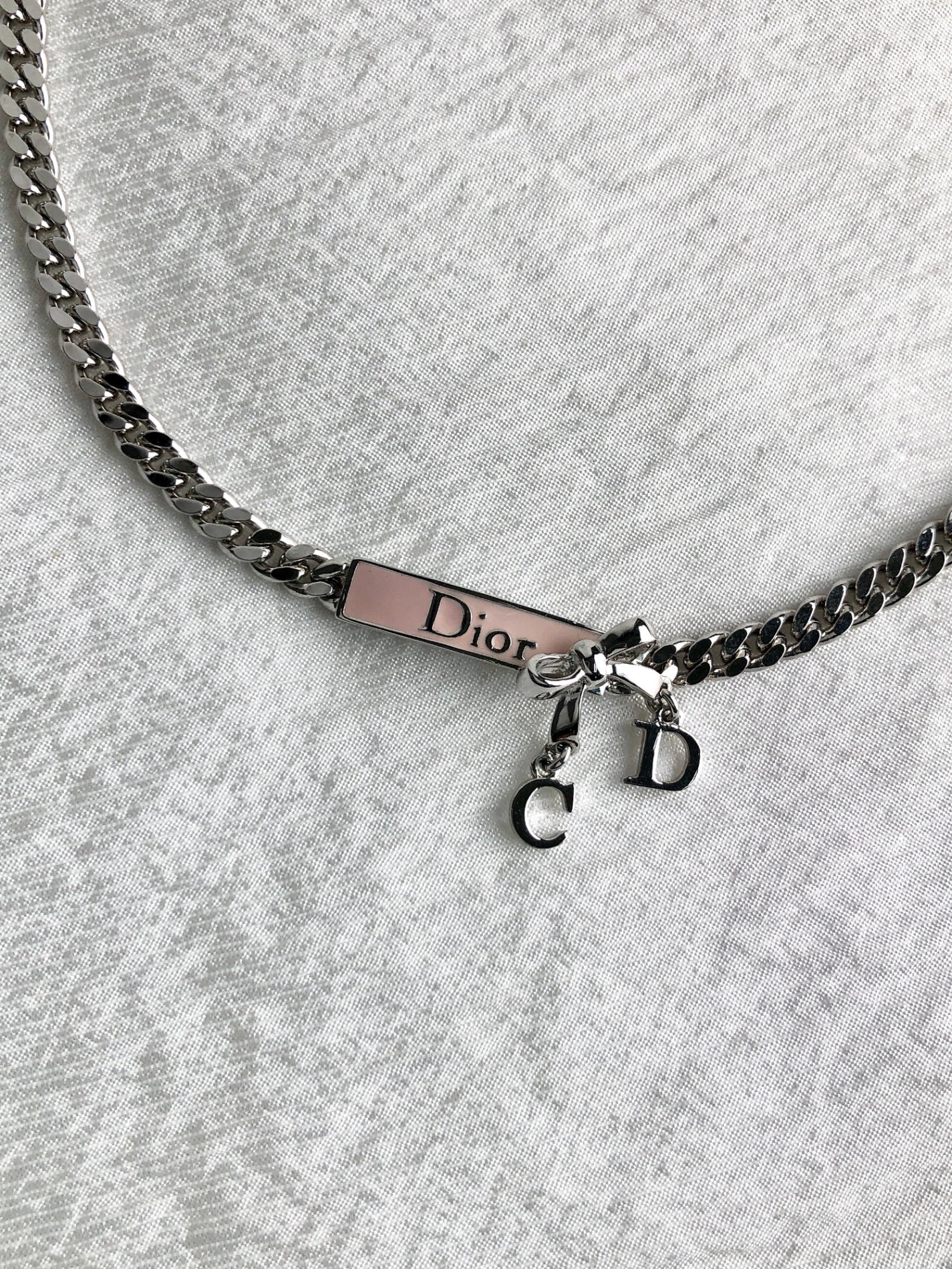 Christian Dior Logo Motif Necklace Silver Vintage ydrizh