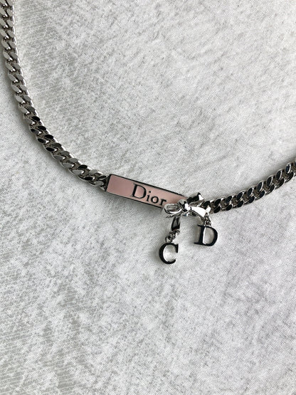 Christian Dior Logo Motif Necklace Silver Vintage ydrizh