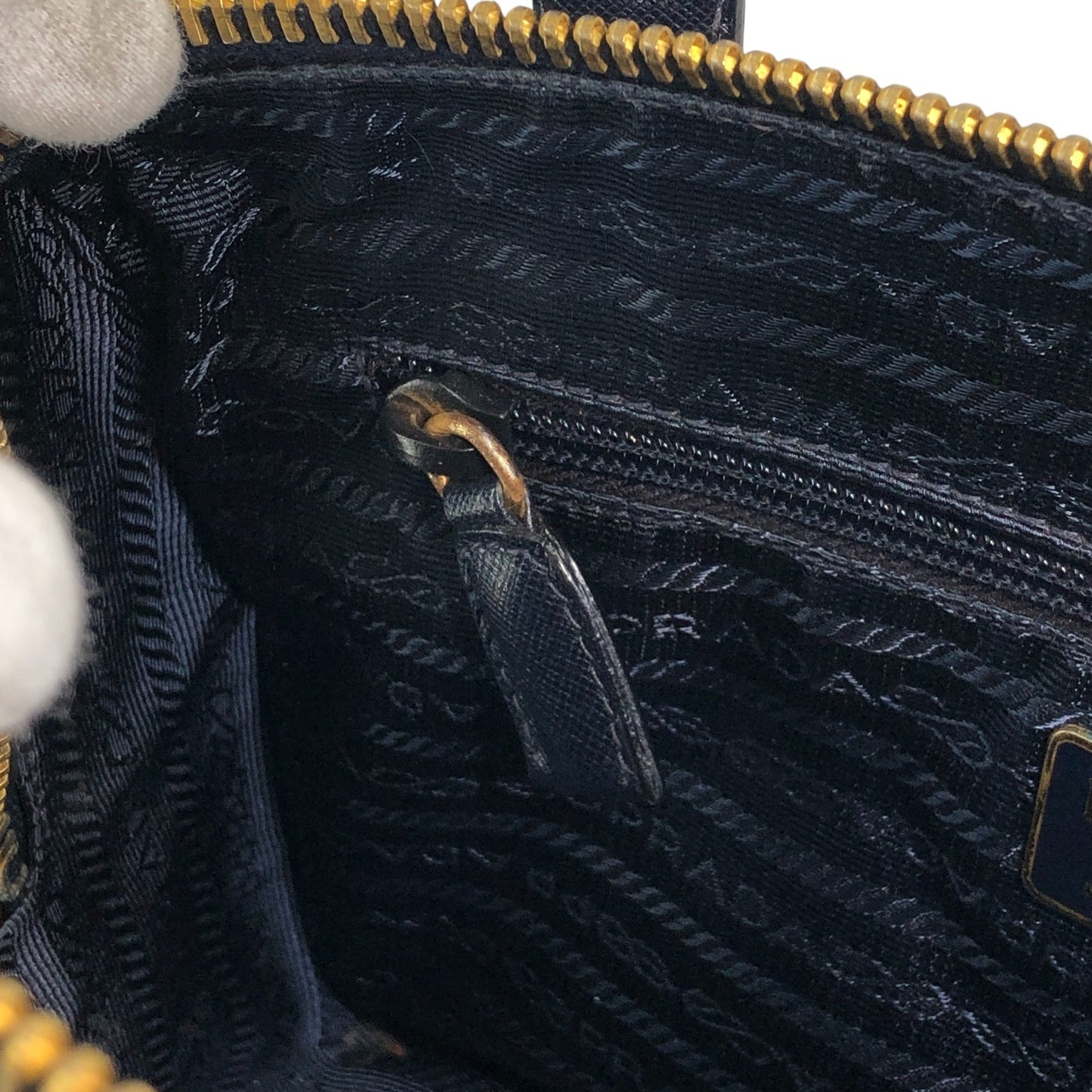 PRADA Logo Embossed Padlock Handbag Navy Vintage w43cew