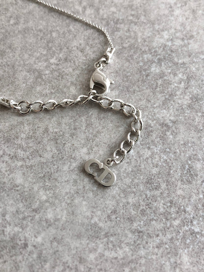 Christian Dior Logo Motif Necklace Silver Vintage 2wf278