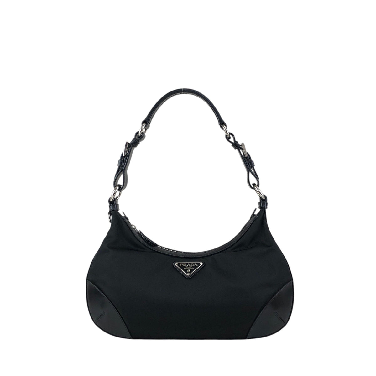 PRADA Triangle Logo Shoulder bag Hobobag Black Vintage cpgmii