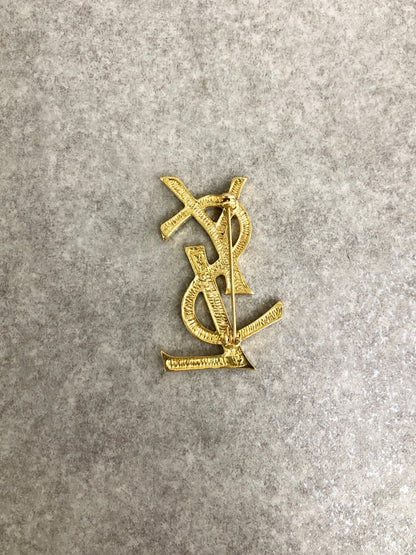 Yves Saint Laurent YSL Logo Rhinestone Brooch Gold Vintage tvzbec