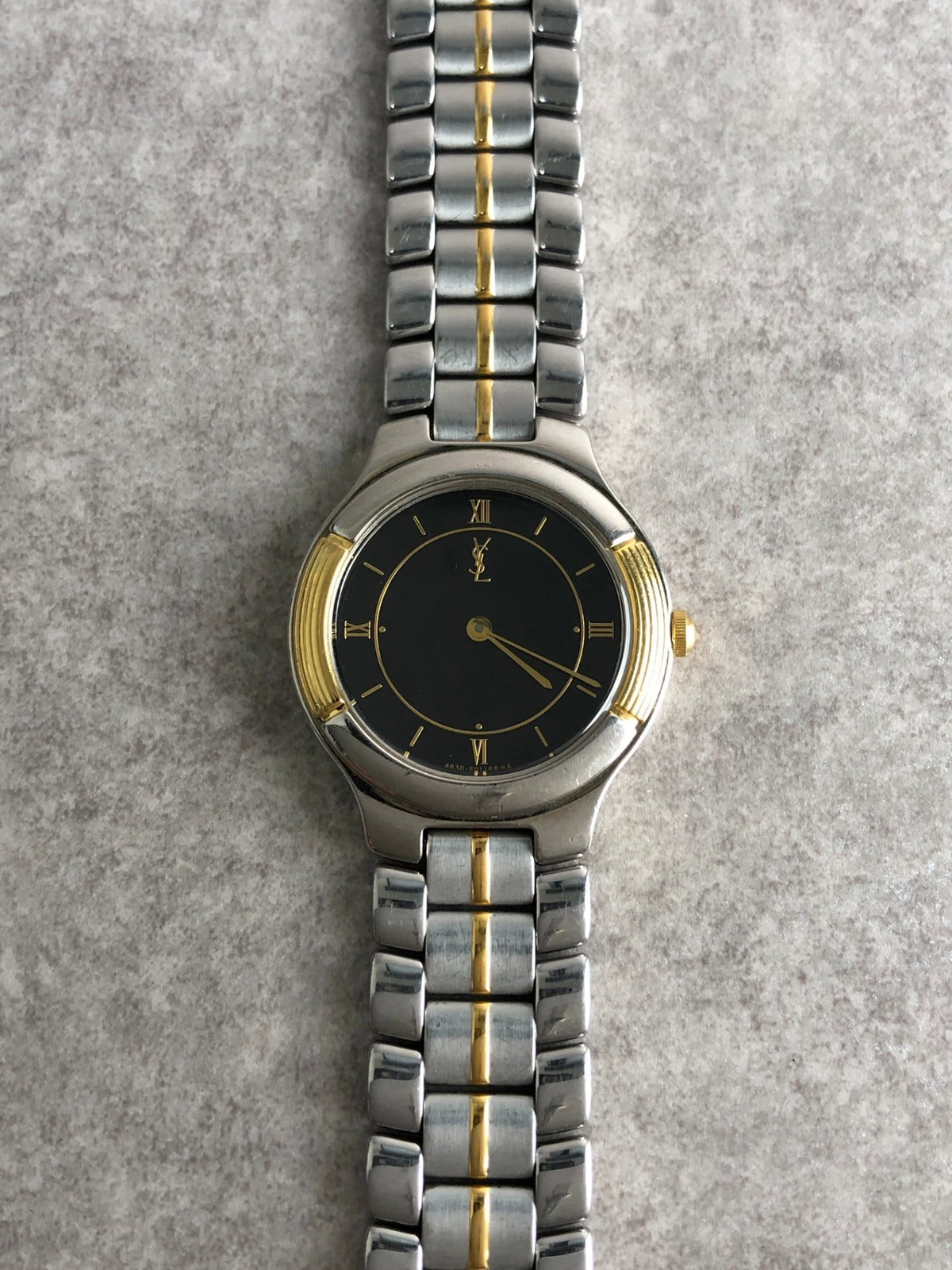 Yves Saint Laurent YSL Logo Quartz Watch Silver×Gold Vintage ymydvs