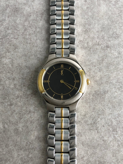 Yves Saint Laurent YSL Logo Quartz Watch Silver×Gold Vintage ymydvs