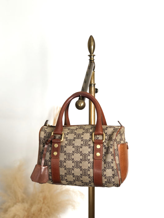 CELINE Triomphe Small Boston bag Handbag Brown Vintage 2j8imx