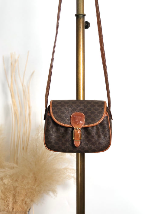 CELINE Macadam Blason Front Buckle  Shoulder bag Brown Vintage gzgnsp