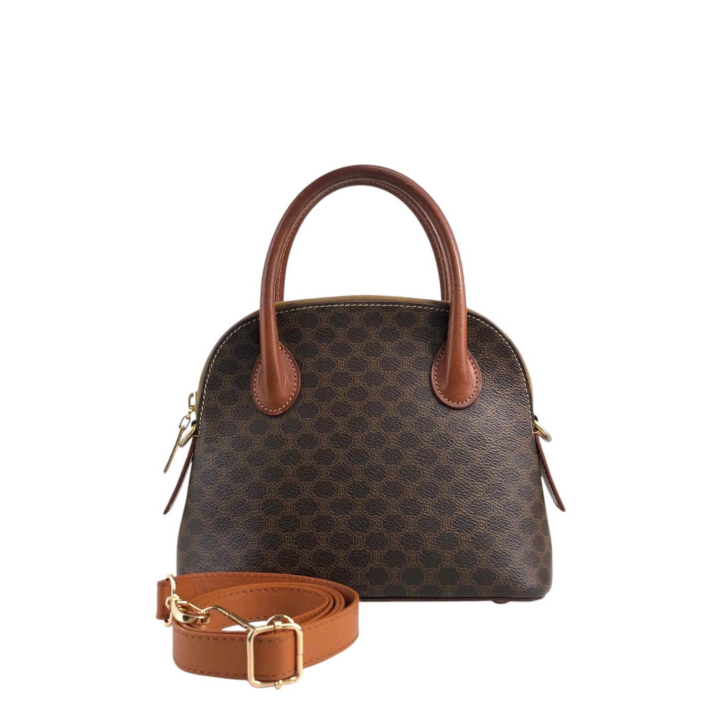 CELINE Macadam Two-way Small Handbag Shoulder bag Brown Vintage mmpyfi