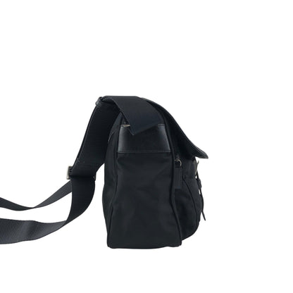 PRADA Tessuto Triangle Logo Front Buckle Shoulder bag Black Vintage kyt5ds